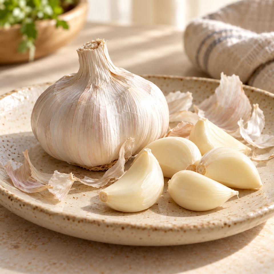 A whole garlic bulb and peeled cloves