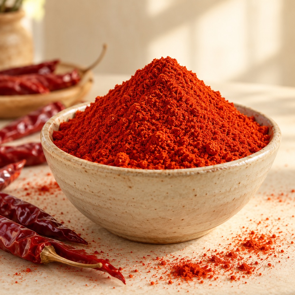 A bowl of finely ground red chilli powder