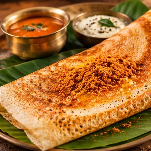 Crisp dosa sprinkled with Putnala Podi