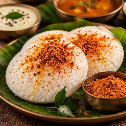Soft idli sprinkled with Putnala Podi