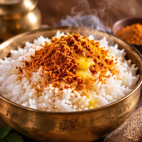 Hot rice with Putnala Podi and melting ghee