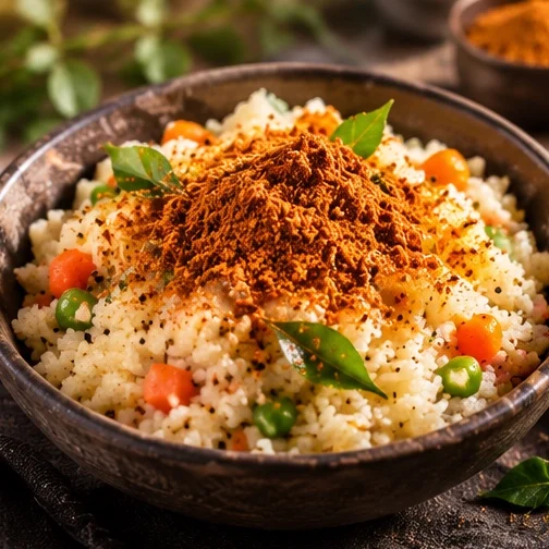 Upma topped with Putnala Podi